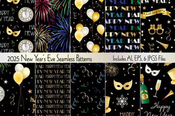 2025 Seamless New Year s Eve Patterns