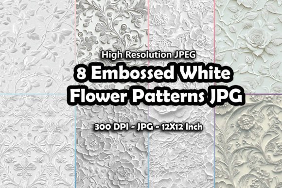 8 Embossed White Flower Patterns JPG: A Versatile Resource for Sophisticated Design