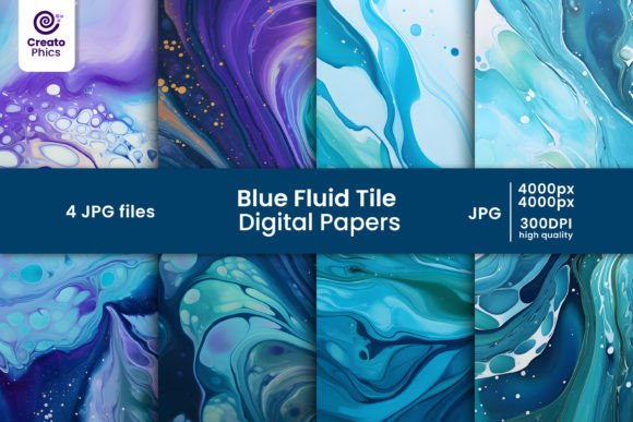 Blue Fluid Tile Digital Papers Patterns