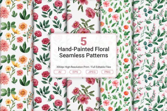 Hand-Painted Floral Seamless Patterns