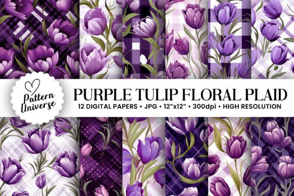 Purple Tulip Floral Plaid Patterns