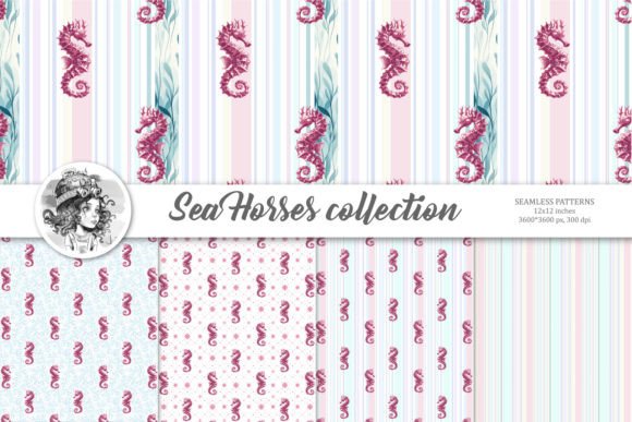 Set of Seamless Patterns with Seahorses