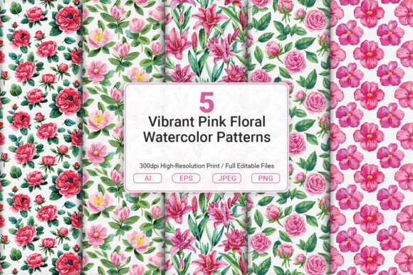 Vibrant Pink Floral Watercolor Patterns